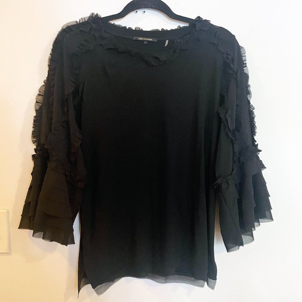 KOBI HALPERIN CHIFFON & JERSEY RUFFLE TOP